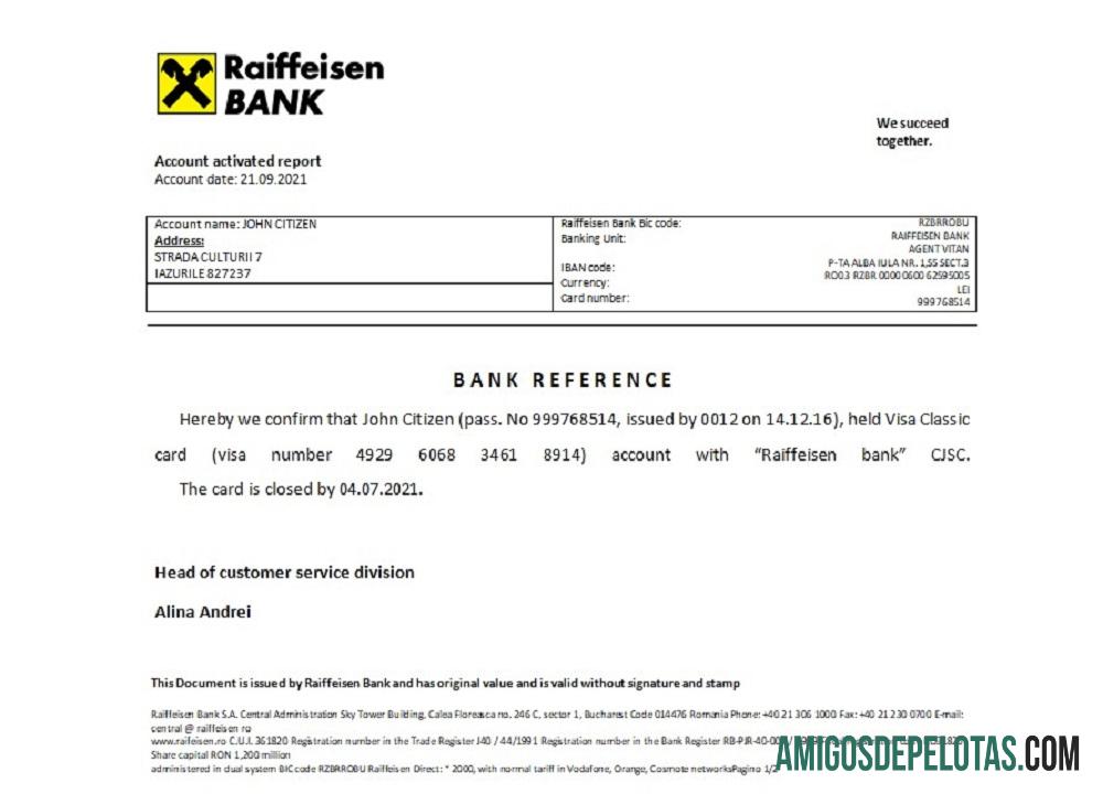 Referência de fechamento da Romênia Raiffeisen baixar para verificação